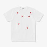 CDG Play Multi Red Heart T-Shirt White front view with multiple red heart logos