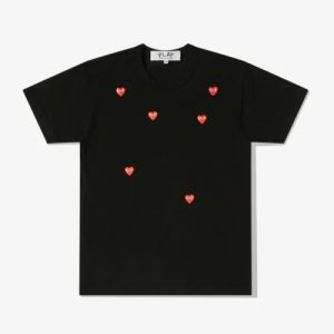 Front view CDG Play Multi Red Heart Logo T-Shirt Black