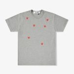 Front view of CDG Play Multi Red Heart Logo T-Shirt Grey