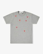 Front view of CDG Play Multi Red Heart Logo T-Shirt Grey