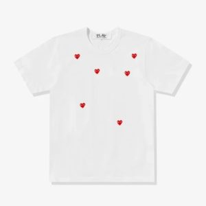CDG Play Multi Red Heart T-Shirt White front view with multiple red heart logos