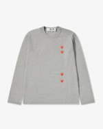 CDG Play Multi Red Heart Long Sleeve T-Shirt Grey