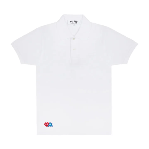 CDG-Play-Polo-Red-Heart-Blue-Emblem.png CDG Play Polo Red Heart & Blue Emblem - Image 1