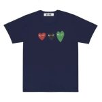 CDG Play T-shirt With Red/Green/Black Hearts front view