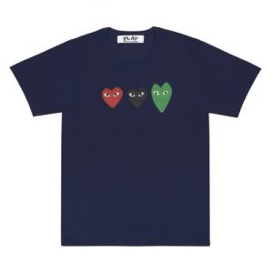 CDG Play T-shirt With Red/Green/Black Hearts front view