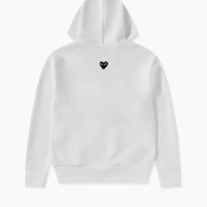 CDG Play Unisex Reverse Black Heart Zip Hooded Sweatshirt White front view