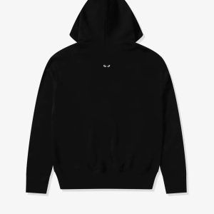 CDG Play Unisex Reverse Black Heart Zip Hooded Sweatshirt Black front view
