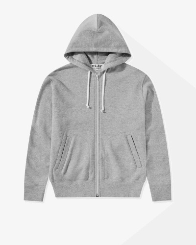 CDG Play Unisex Reverse Red Heart Zip Hooded Grey Front CDG Play Unisex Reverse Red Heart Zip Hooded Grey front view