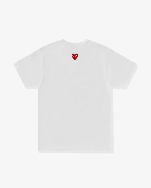 CDG Play Reverse Red Heart T-Shirt White Front CDG Play Unisex Reverse Red Heart T-Shirt White Front View