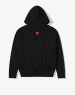 CDG Play Unisex Reverse Red Heart Zip Hooded black front view