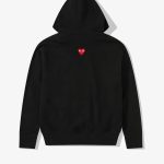 CDG Play Unisex Reverse Red Heart Zip Hooded Sweatshirt Black front view
