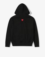 CDG Play Unisex Reverse Red Heart Zip Hooded Sweatshirt Black front view