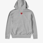 CDG Play Unisex Reverse Red Heart Zip Hooded Sweatshirt Grey front view