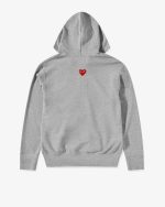 CDG Play Unisex Reverse Red Heart Zip Hooded Sweatshirt Grey front view