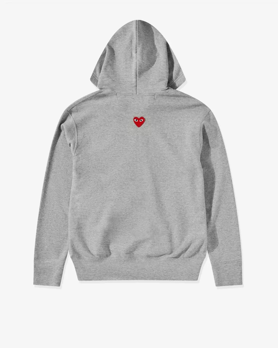 CDG Play Grey Reverse Heart Hoodie Front CDG Play Unisex Reverse Red Heart Zip Hooded Sweatshirt Grey front view