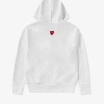 CDG Play Unisex Reverse Red Heart Zip Hooded Sweatshirt White front view