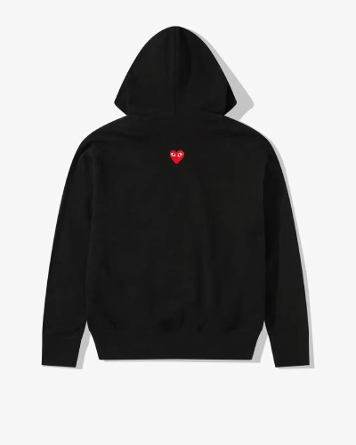 CDG Play Unisex Reverse Red Heart Zip Hooded Front CDG Play Unisex Reverse Red Heart Zip Hooded black front view