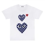 CDG Play White T-Shirt with Polka Dot Printed Small and Big Hearts front view