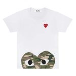 CDG Play White T-shirt With Camo Printed Half Heart front logo