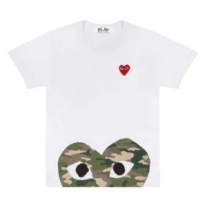 CDG Play White T-shirt With Camo Printed Half Heart front logo
