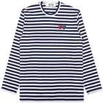 CDG Play Women’s Double Heart Striped L/S T-Shirt (Navy/White)