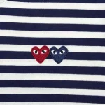 CDG Play Women’s Double Heart Striped L/S T-Shirt (Navy/White) - Image 2