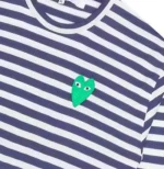 CDG Play Women’s Green Emblem Striped L/S Navy/White T-Shirt - Image 2