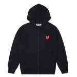 CDG Play Zip Hoodie with Red Family Heart front view black color
