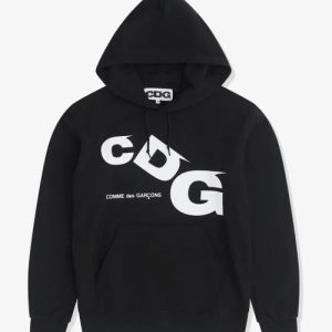 CDG Printed Logo Hoodie Black front view