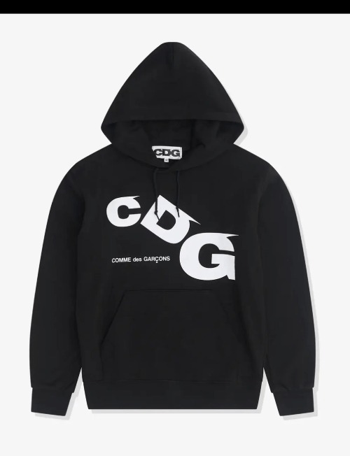 CDG Printed Logo Hoodie Black Front CDG Printed Logo Hoodie Black front view