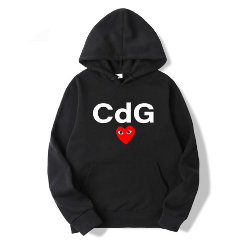 CDG Red Heart Front Print Hoodie Front CDG Red Heart Front Print Hoodie front view with red heart logo
