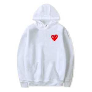 CDG Small Heart Pullover Hoodie front view with small heart logo