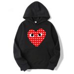 CDG White Dotted Heart Hoodie front view