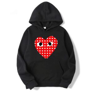 CDG White Dotted Heart Hoodie front view