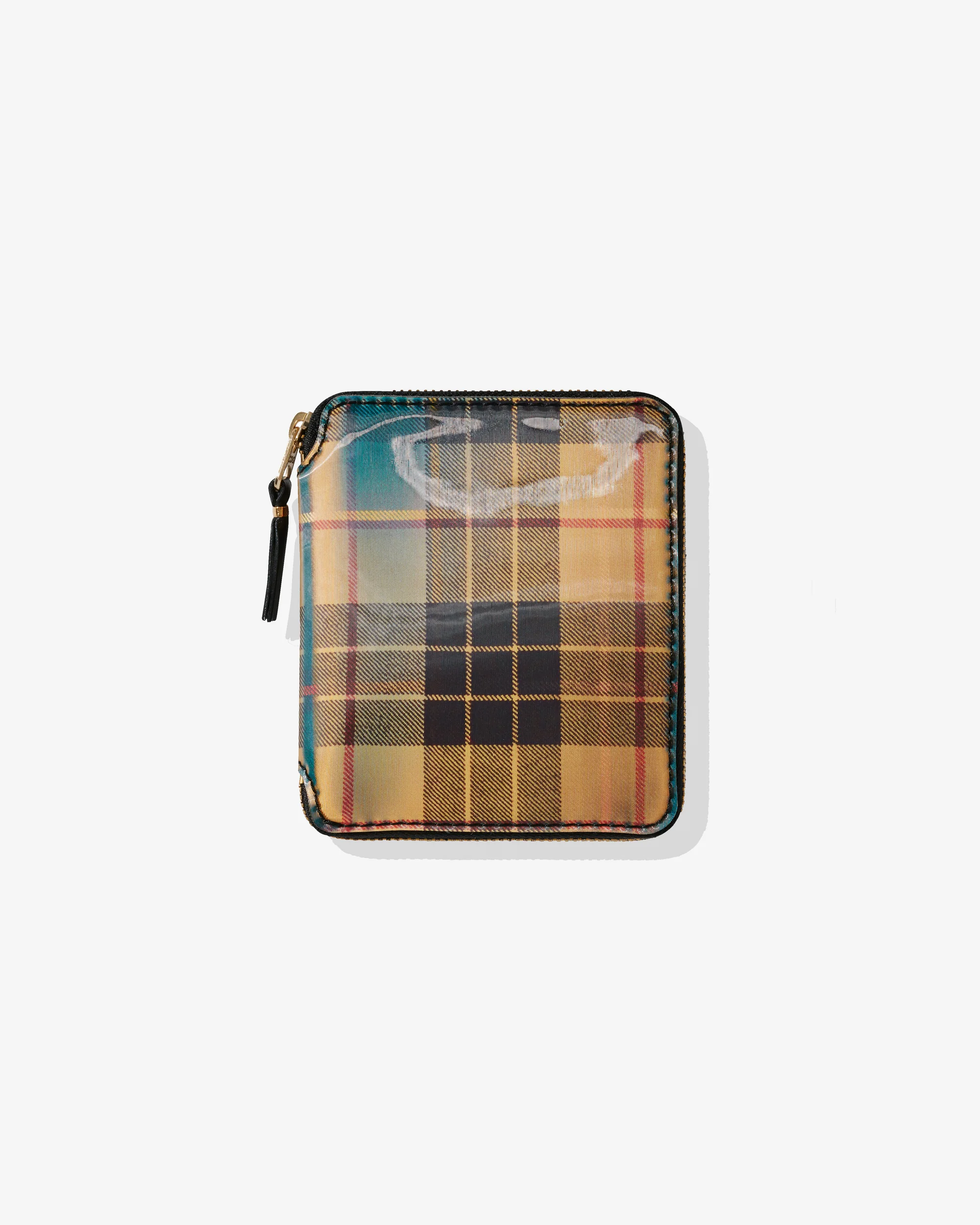 CDG_WALLET_1360000140151_7615_7caa810d-42bc-4c09-99a7-c2cd5f7bd754.webp CDG Lenticular Tartan Full Zip Around Wallet Yellow/Green - Image 1