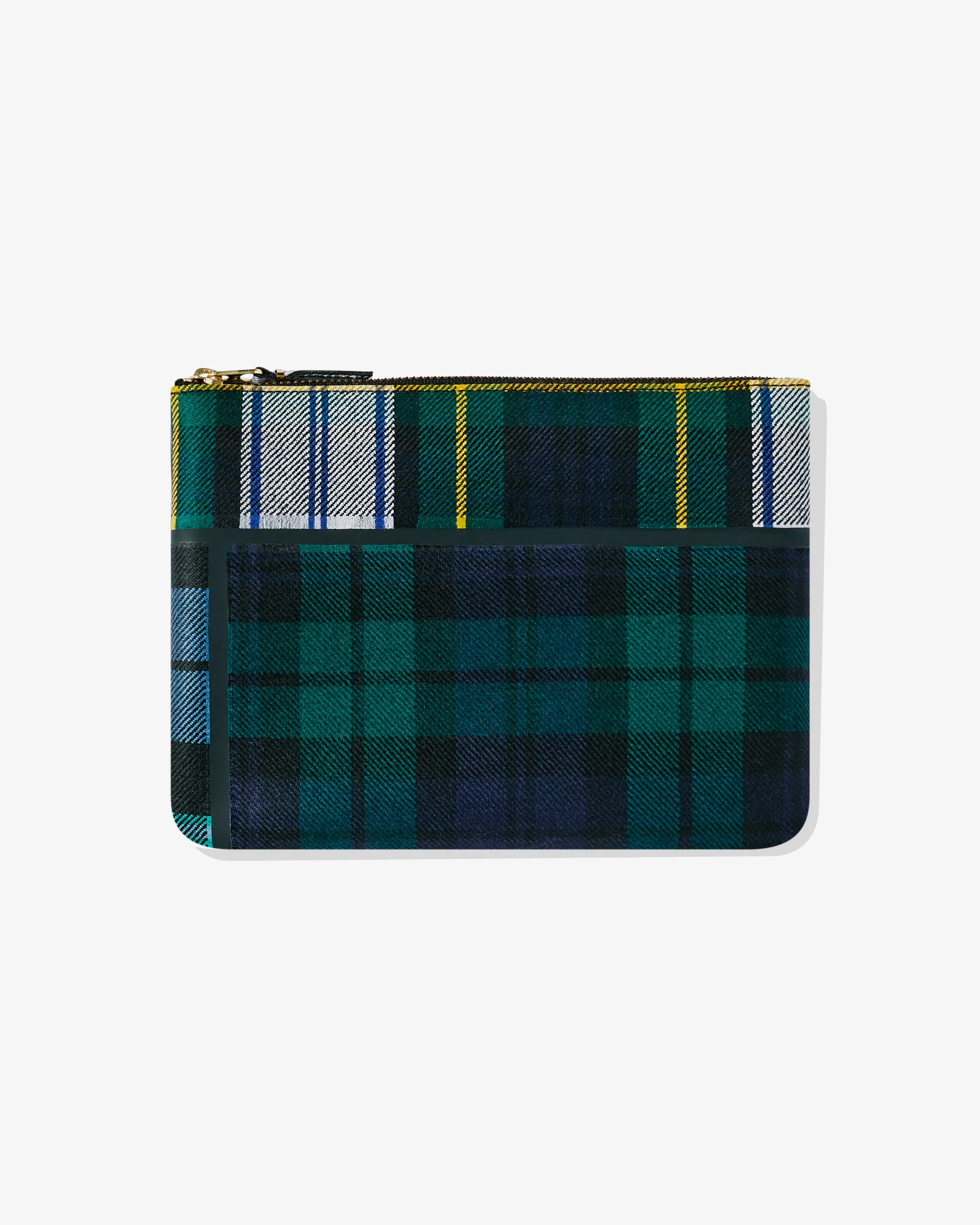 CDG_WALLET_458827_3849.webp CDG Tartan Patchwork Zip Pouch Green - Image 1