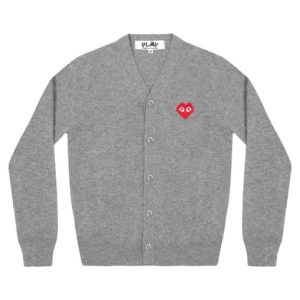 cdg mens cardigan invader emblem grey front view