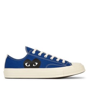 Cdg Converse Black Heart Low Top Blue front view with black heart logo
