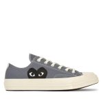 CDG Converse Black Heart Low Top Grey front view with black heart logo