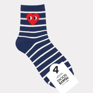 Comme Des Garcon Blue Line Heart Print Socks Front View