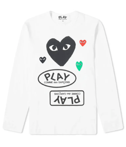 Comme-Des-Garcons-Play-Long-Sleeve-Multi-Logo-White-Black.png Comme Des Garçons Play Long Sleeve Multi Logo White & Black - Image 1