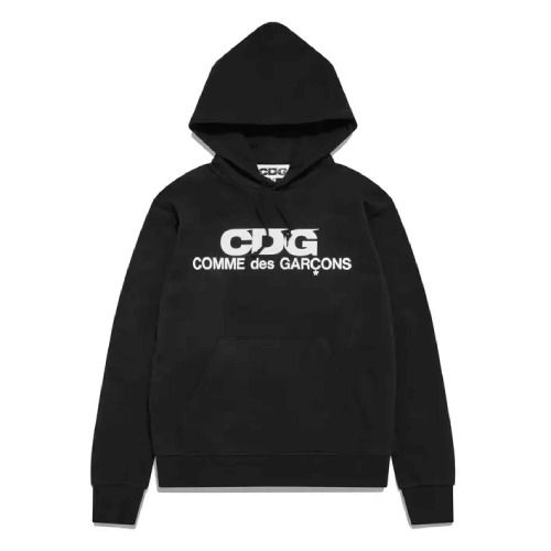 Comme des Garcons Logo Hoodie Black Front Comme des Garcons Logo Hoodie Black front view with logo