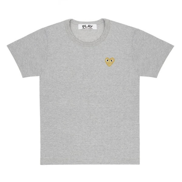 PLAY-BASIC-T-SHIRT-GOLD-EMBLEM-GREY-600x600-1.webp CDG Play Basic T-Shirt Gold Emblem (Grey) - Image 1
