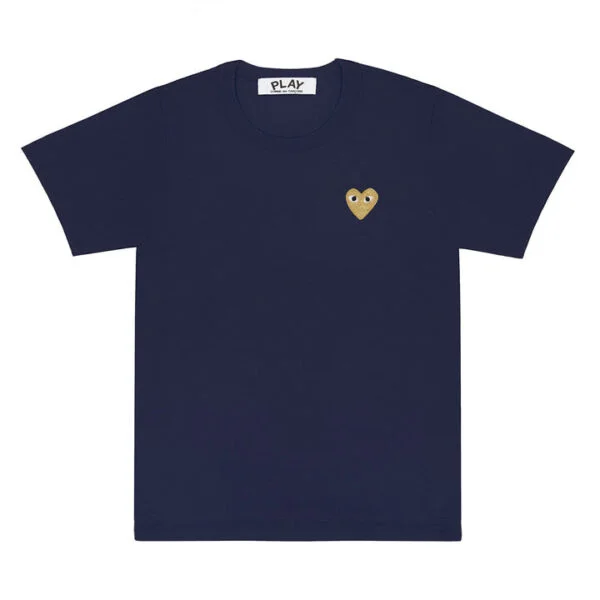 PLAY-BASIC-T-SHIRT-GOLD-EMBLEM-NAVY-600x600-1.webp CDG Play Basic T-Shirt Gold Emblem (Navy) - Image 1