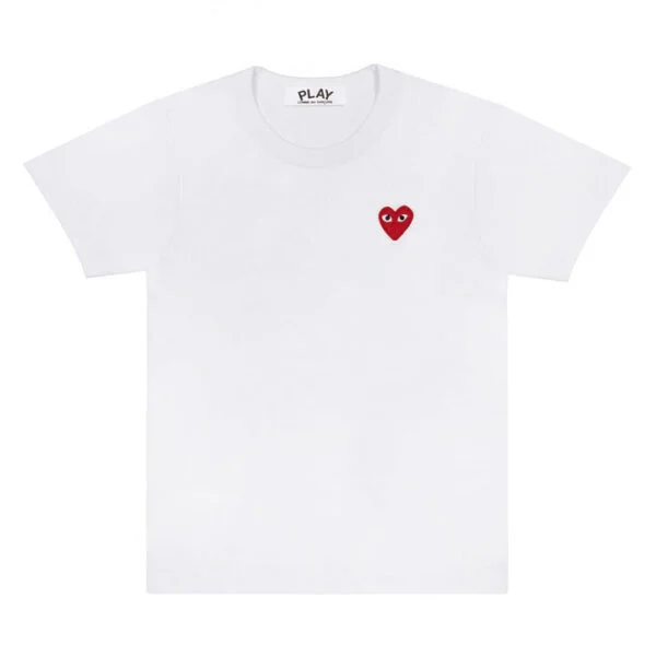 PLAY-BASIC-T-SHIRT-RED-EMBLEM-WHITE-600x600-1.webp CDG Play Basic T-Shirt Red Emblem (White) - Image 1