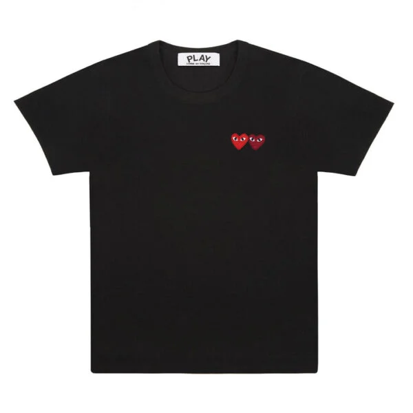 PLAY-BASIC-T-SHIRT-TWO-EMBLEMS-BLACK-600x600-1.webp Cdg Play Basic T-Shirt Two Emblems (Black) - Image 1