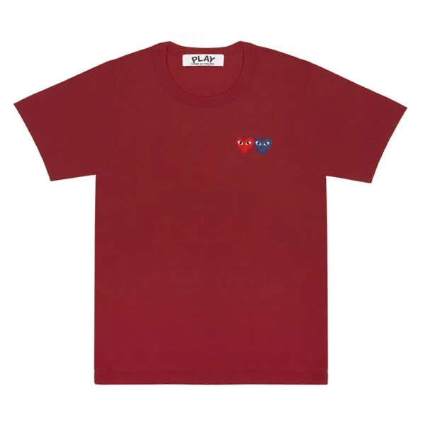 PLAY-BASIC-T-SHIRT-TWO-EMBLEMS-BURGUNDY-600x600-1.webp CDG Play Basic T-Shirt Two Emblems (Burgundy) - Image 1
