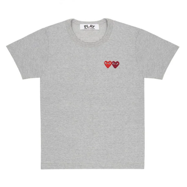 PLAY-BASIC-T-SHIRT-TWO-EMBLEMS-GREY-600x600-1.webp CDG Play Basic T-Shirt Two Emblems (Grey) - Image 1