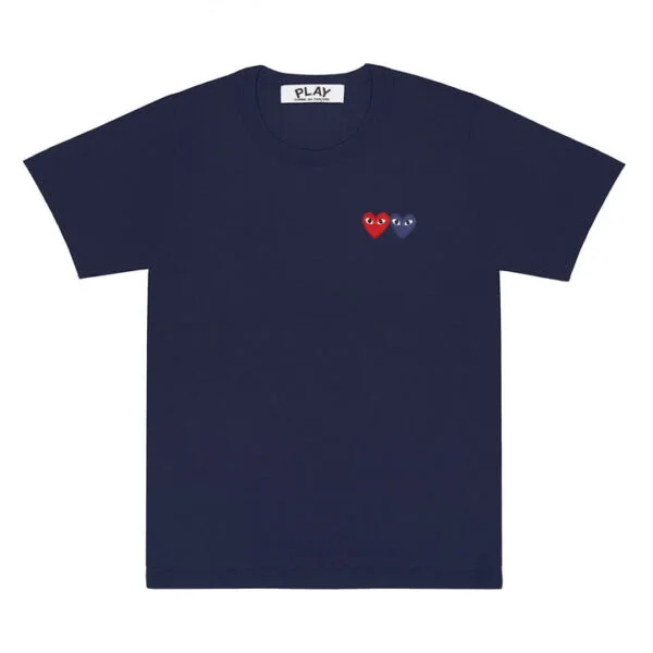 PLAY-BASIC-T-SHIRT-TWO-EMBLEMS-NAVY-600x600-1.webp CDG Play Basic T-Shirt Two Emblems - Image 1