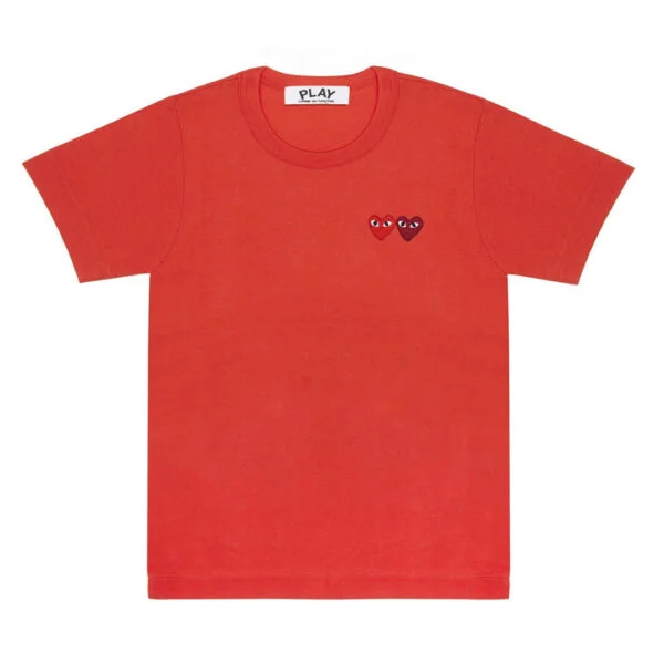 PLAY-BASIC-T-SHIRT-TWO-EMBLEMS-RED-600x600-1.webp CDG Play Basic T-Shirt Two Emblems (Red) - Image 1